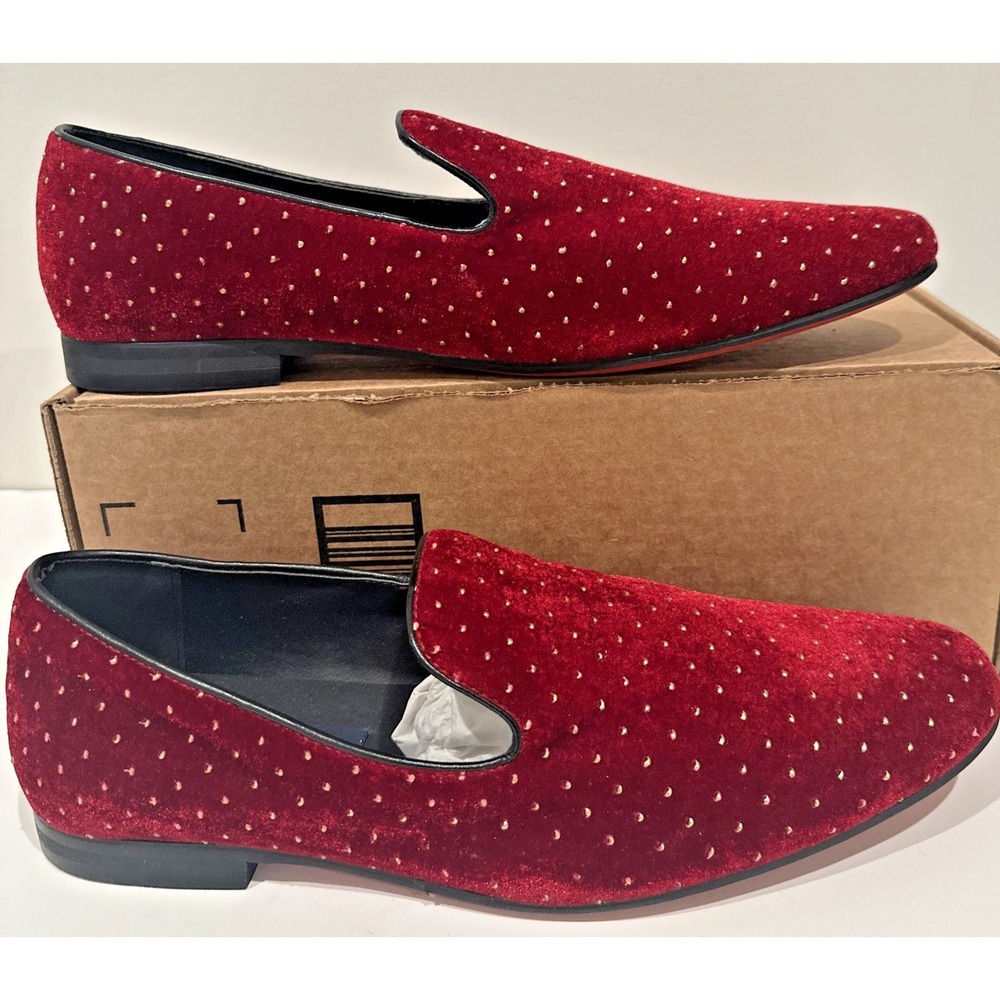 Giorgio Brutini Men Size 11.5 Velvet Fabric Gold Stud Loafers Smoking Shoe Wine